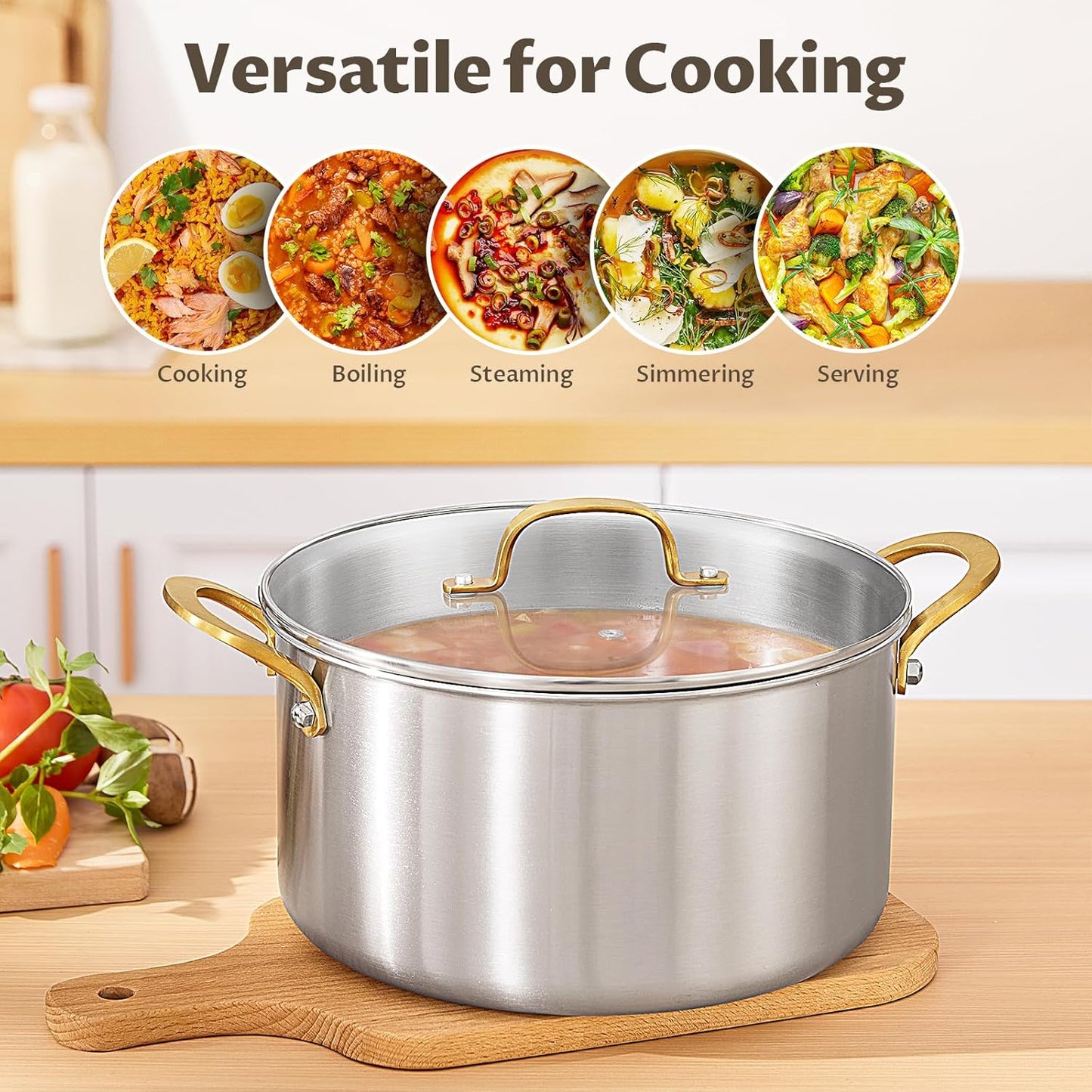 BEZIA 10 Quart Tri-Ply Stainless Steel Stock Pot, Nonstick Stockpot with Sturdy & Double Handle, Even Heating, Induction Cooking Pot for All Stoves, Large Soup Pot for Catering,Groups, Events, Silver