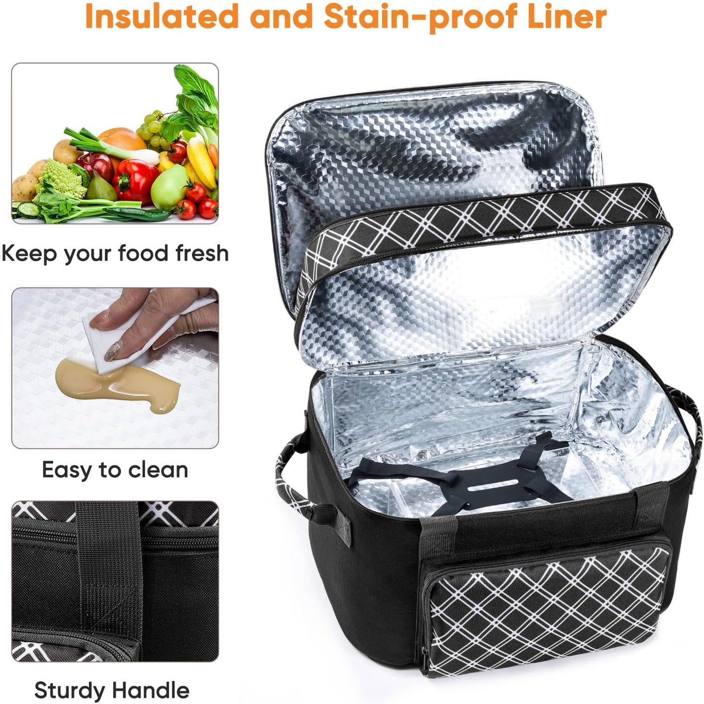 Double Layer Slow Cooker Carrier Bag – Fits 6–8 Qt Oval Slow Cooker Compatible with CrockPot & Hamilton Beach | Insulated Travel Tote with Utensil Storage & Adjustable Straps