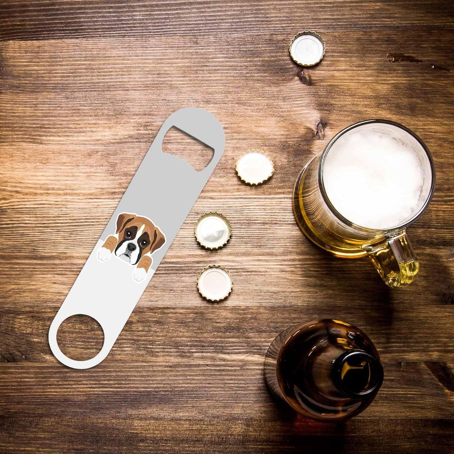 Boxer Dog Stainless Steel Bottle Opener Brown Puppy Cute Face Head Paw Flat Beer Bottle Opener Keychain for Home Kitchen Bar Restaurant Party Birthday Gift