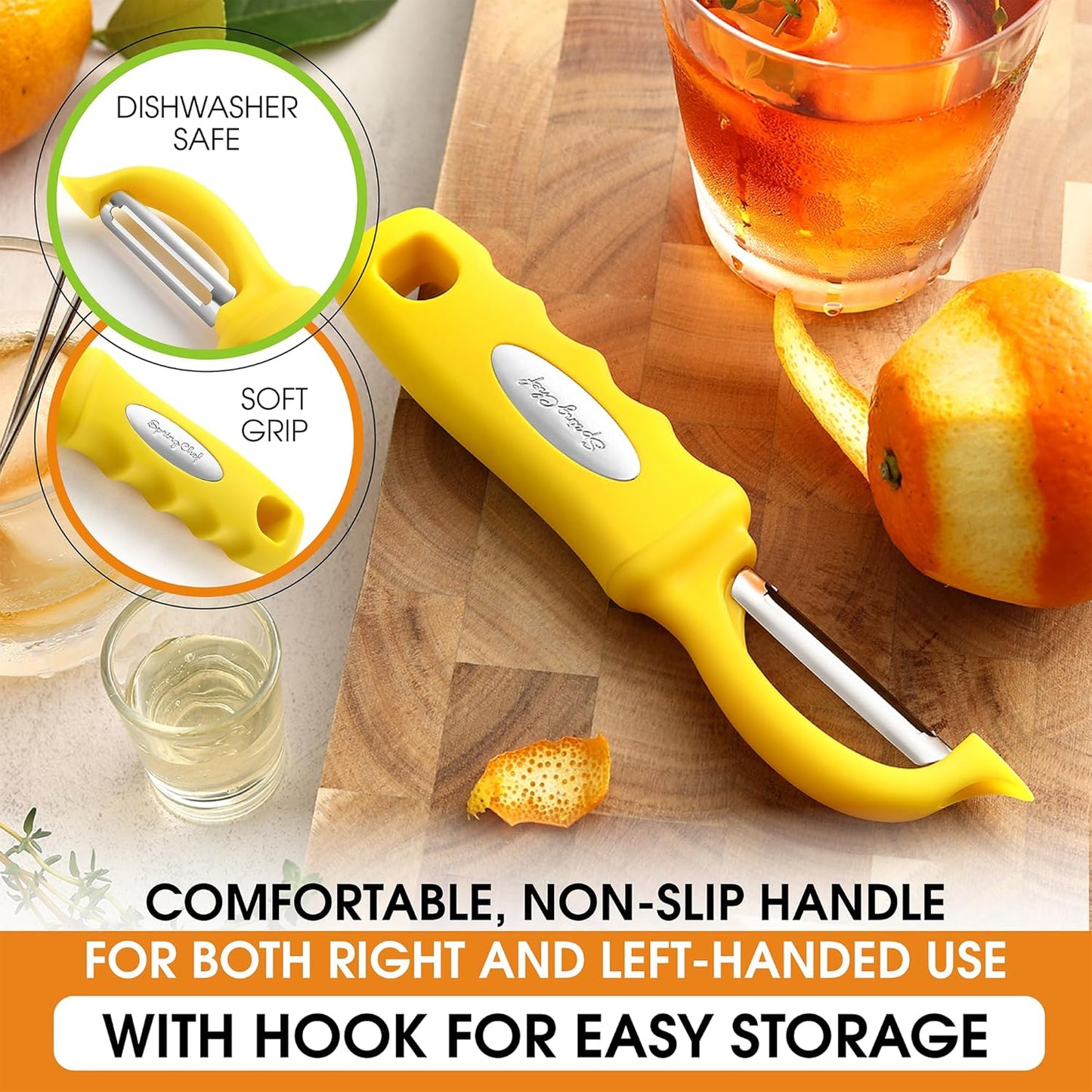 Spring Chef Premium Stainless Steel Yellow Swivel Potato Peelers for Kitchen, Dishwasher Safe Carrot Peeler with Comfortable Handle, Perfect for Vegetable, Fruit, Apple, Cucumber - Set of 2