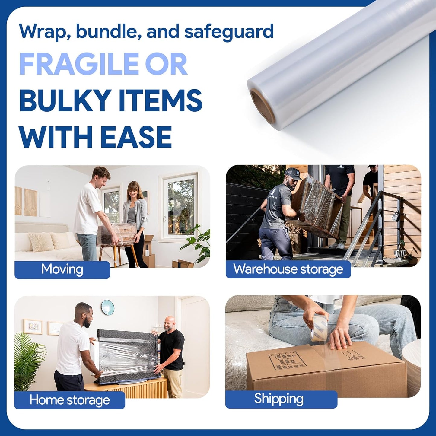 International Plastics Co. 17" Plastic Stretch Film Wrap 2 Pack 1200ft 500% Stretch Clear Cling Durable Adhering Packing Moving Packaging Heavy Duty Shrink