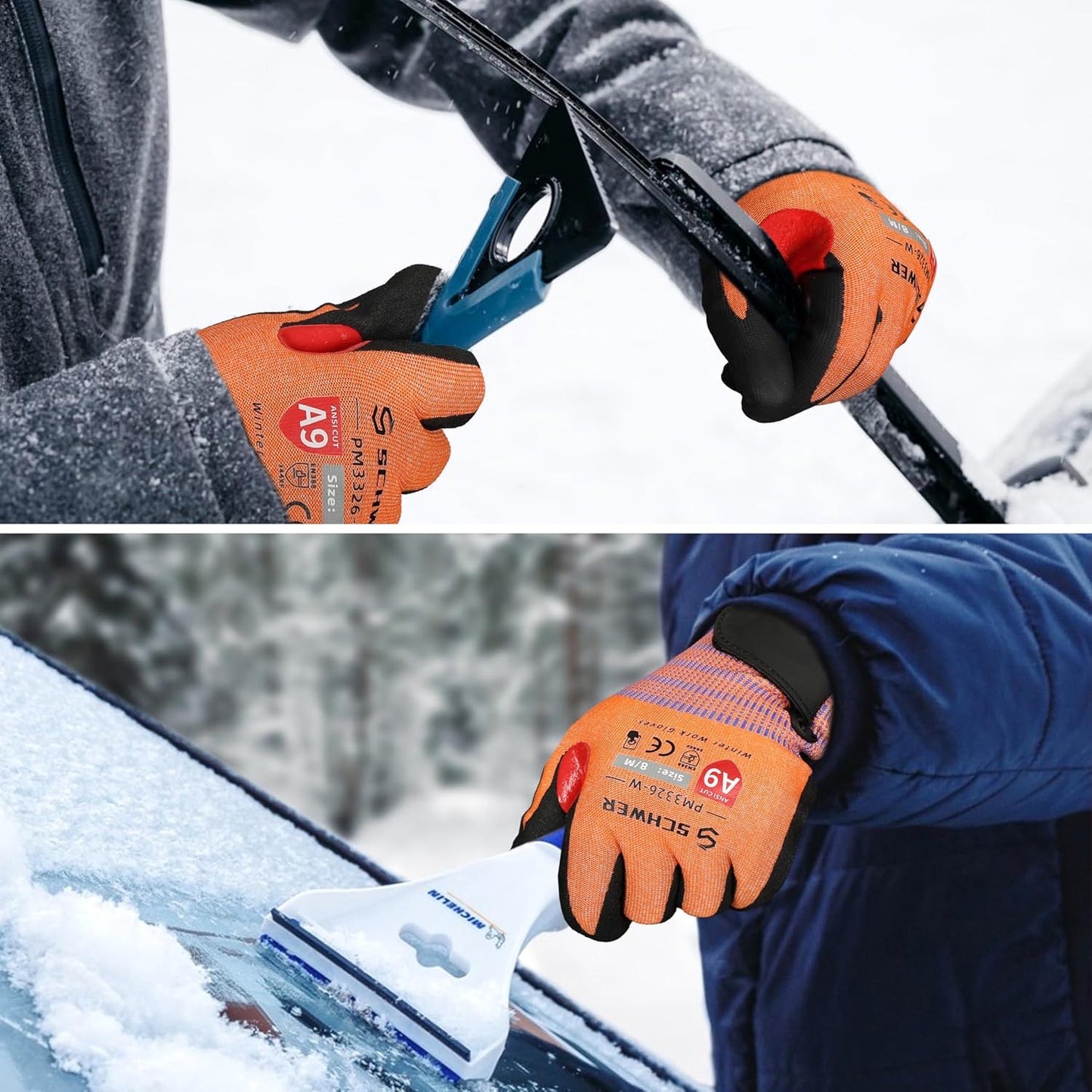 Schwer FreezeGuard-X Winter Work Gloves for Men and Women, ANSI A9 Cut Resistant Gloves for Extreme Protection, Freezer Glove With Super Grip, Non PFAS, Thermal Insulated, PM3326-W (L,2 Pairs)