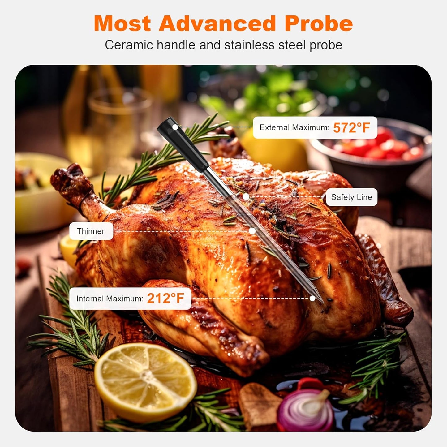 Dual Probes Meat Thermometer, Smart Digital Magnetic Standalone Base, Bluetooth Wireless Meat Thermometer Remote Tracking and Real-Time Readings, iOS and Android, for Grill, BBQ, Smoker