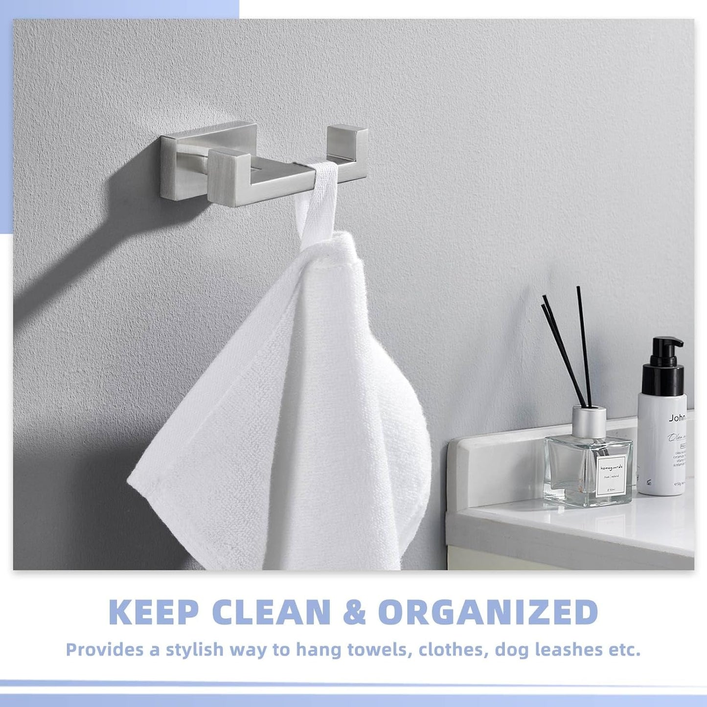 Suyar Double Towel Hook Brushed Nickel, SUS 304 Stainless Steel Bathroom Towel Holder, Coat Robe Wall Hook