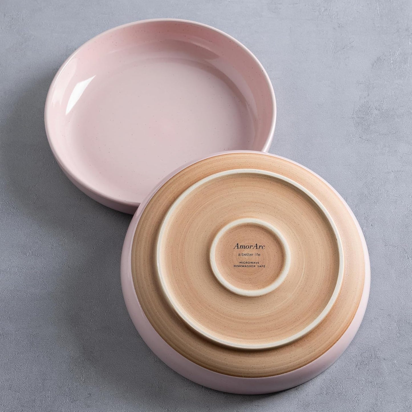 AmorArc 8.75'' Large Ceramic Pasta Bowls, 36oz Handpainted Stoneware Bowls Set of 4, Microwave&Dishwasher Safe Bowls with Rustic Terracotta Underside for Pasta Salad, Cloud Pink