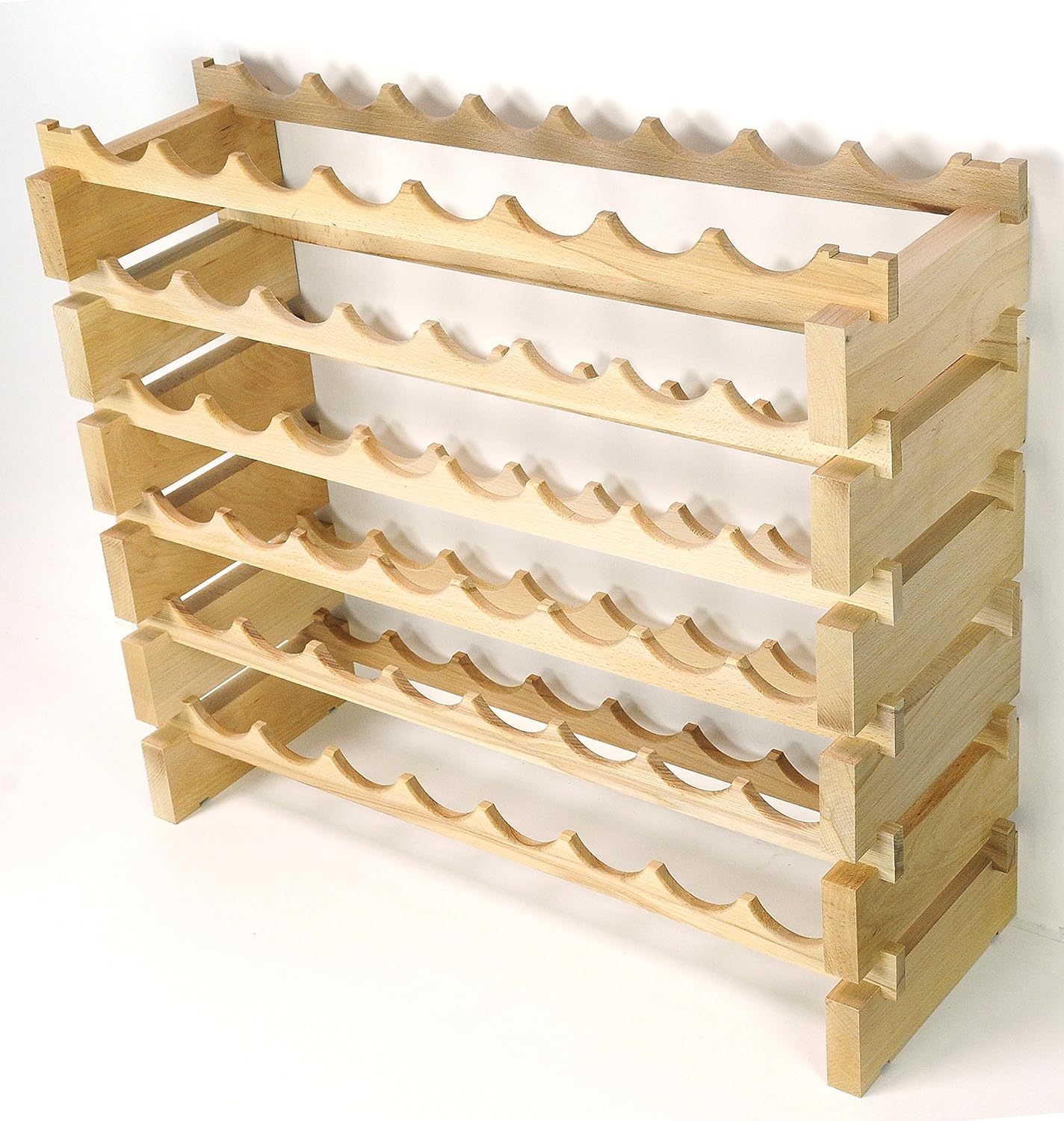 sfDisplay.com,LLC. Modular Wine Rack Beechwood 32-96 Bottle Capacity 8 Bottles Across up to 12 Rows Newest Improved Model (48 Bottles - 6 Rows)