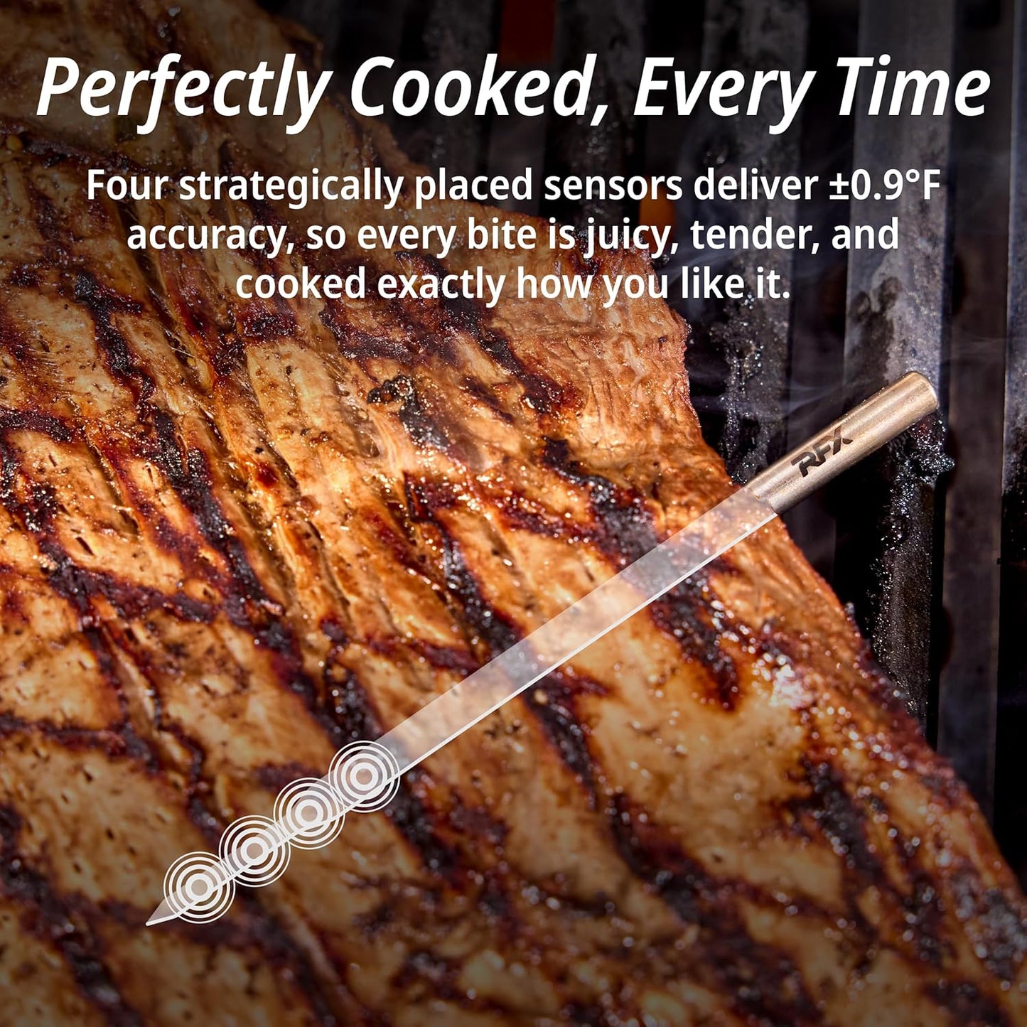 RFX | Smart Wireless Meat Thermometer | Wi-Fi & Radio Frequency | Stronger Signal Than Bluetooth | Meat Probe for Use in Smoker, Grill, BBQ, Oven - 6-Probe Kit