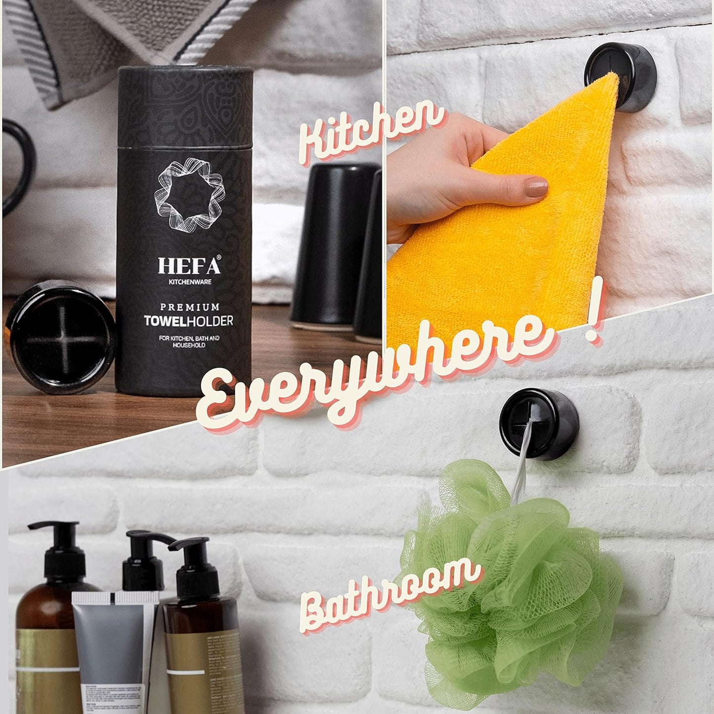 HEFA Towel Holder, Towel Hooks, Dish Towel Holder, Kitchen Organization, Bathroom Accesories, Kitchen Towel Hook, Kitchen Towel Holder, Hand Towel Holder, Kitchen Gadgets 4 Pack