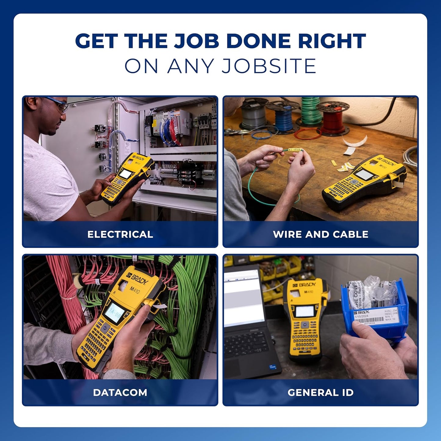 Brady M410 Handheld Portable Label Printer Kit with Product and Wire ID Software, Carrying Case, Rechargeable Battery and Charger, Magnetic and Utility Holders, 11.5" H x 6" W x 3.5" H