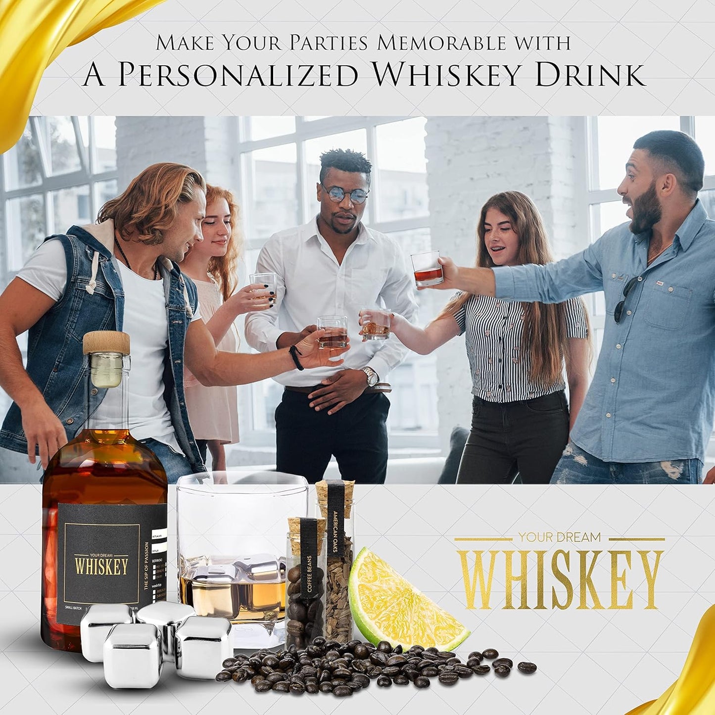 Whiskey Making Kit - DIY Whiskey Gifts For Men Unique - Alcohol Infusion Kit with Bottles, Wood Chips, Botanicals and Stone - Bourbon Birthday Gifts for Men, Dad and Fathers Day - Make Your Own Whisky