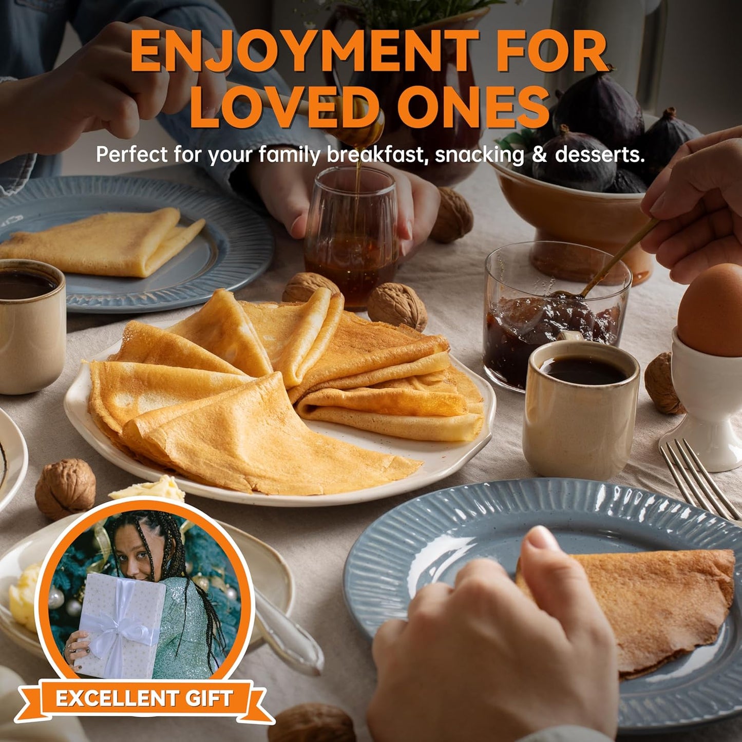 Baker's Friend Instant Crepe Maker with Handle, Electric Crepe Maker Machine, Crepera Electrica, 8 Inch Non-stick Cooking Surface, Raspberry Red