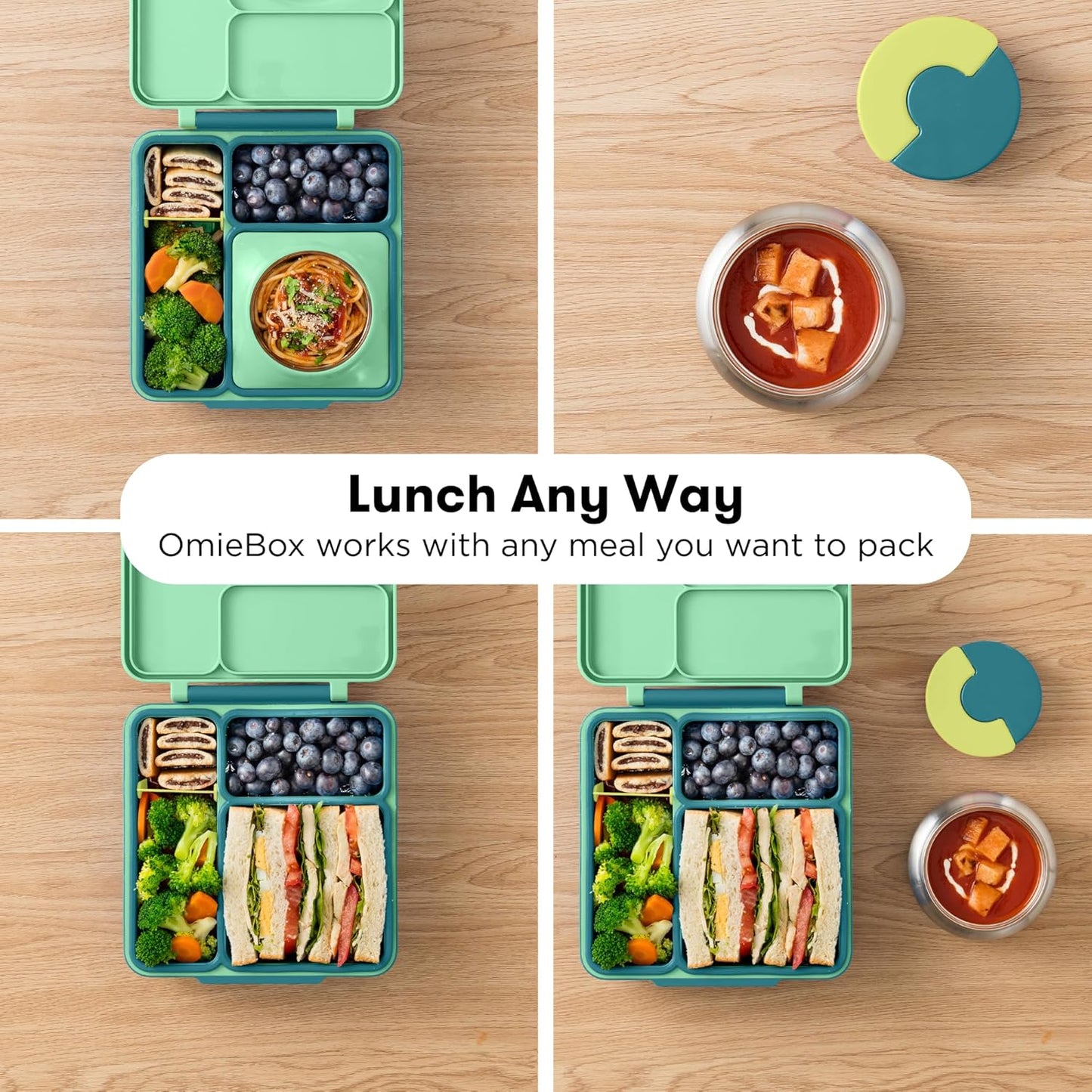 OmieBox Bento Box for Kids - Insulated Bento Lunch Box with Leak Proof Thermos Food Jar - 3 Compartments, Two Temperature Zones - (Meadow)