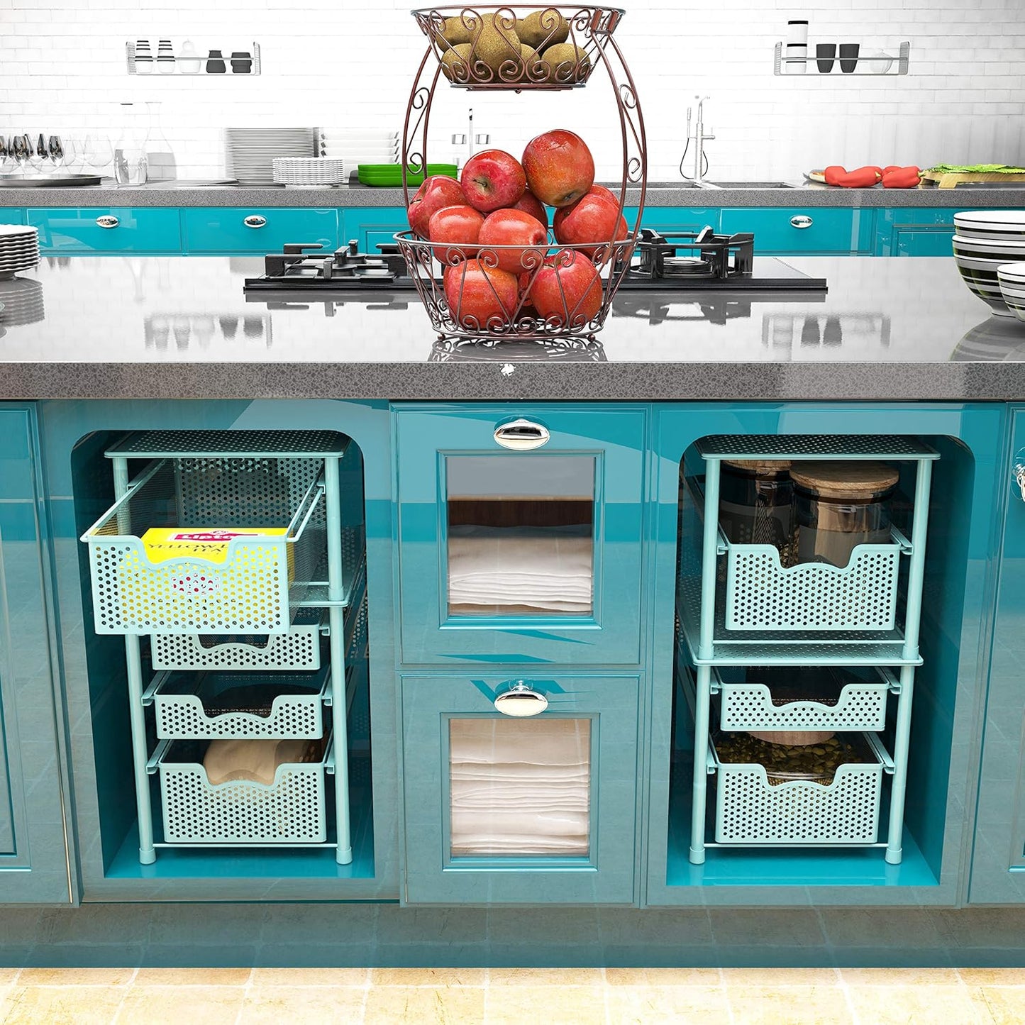 Simple Houseware Stackable Cabinet Basket Drawer Organizer, Turquoise