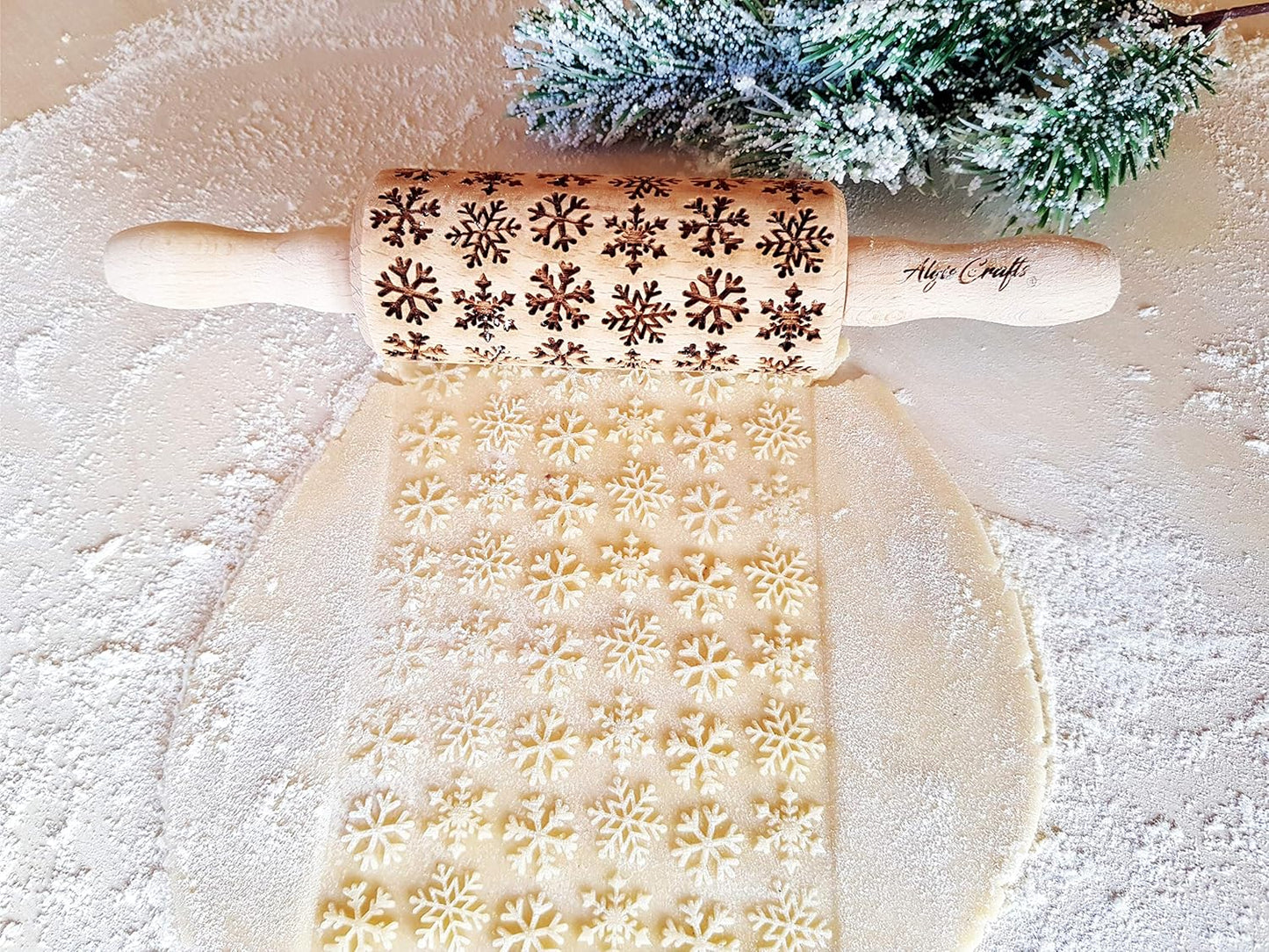 CHRISTMAS 3 Mini Embossed Rolling Pin Set Wooden Laser Engraved Textured rolling pins with Snowflakes, Elks, Christmas Trees and Gifts for Cookies by Algis Crafts