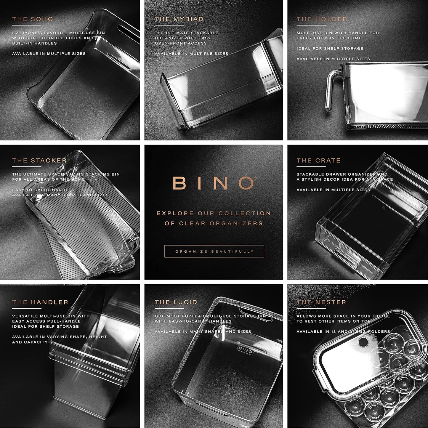 BINO | Stackable Storage Bins, Medium - 2 Pack THE STACKER COLLECTION Clear Plastic Built-In Handles BPA-Free Containers for Organizing Kitchen Pantry Multi-Use Organizer Bins