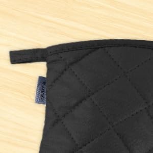 Set of 4 Oven Mitts and Pot Holder Heavy and Tall Kitchen Cotton Gloves Lined Towelcloth, Gloves Length 40cm, Pot Holder Width 20cm Diameter Round… (Black)