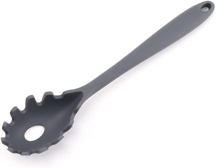 Silicone Pasta Fork (11.5"), High Heat Resistant to 480°F, Hygienic One Piece Design, Spaghetti Strainer & Server Spoon Pasta Forks (Gray)