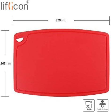 Extra Large Thick Silicone Cutting Boards for Kitchen 14.6'' x 10.43'' Flexible Cutting Chopping Boards/Mats Non-slip Deep Drip Juice Groove, Dishwasher Safe-Red