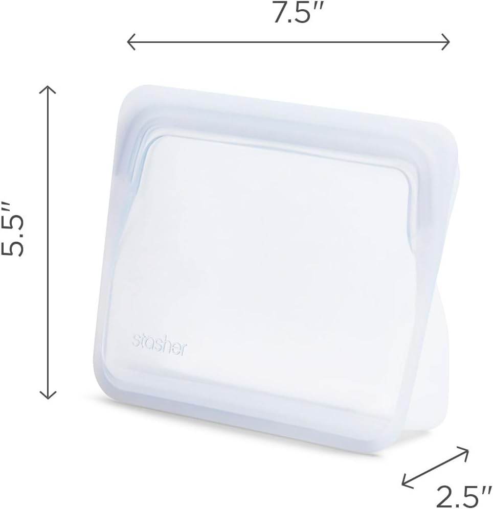 Stasher Premium Silicone Reusable Food Storage Stand-Up Mini Bag, Green, Microwave, Sous Vide, Dishwasher, Oven and Freezer Safe, BPA Free, Leak-free, Eco-friendly, 28 Oz (Pack of 2)