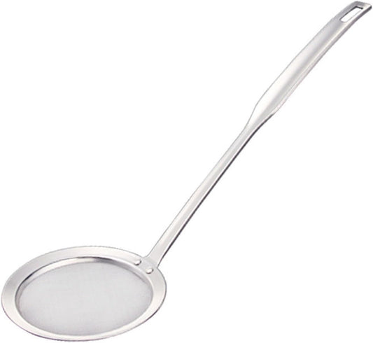 Stainless Steel Fat Skimmer Spoon, Kitchen Fine Mesh Food Strainer and Hot Pot Skimmer with Long Handle for Skimming, Cooking, Frying, Grease, Gravy and Foam (4" Fine Mesh Skimmer)