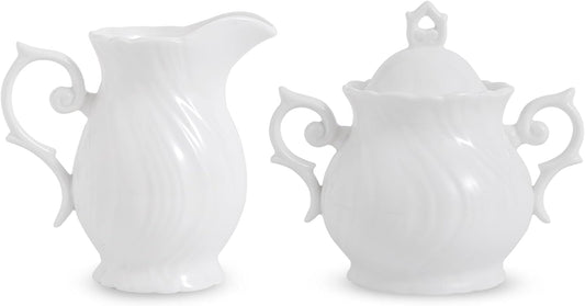 Sugar and Creamer Set Ceramic, Creamer Pitcher and Sugar Bowl with Lid, Creamer Pitcher with Handle,Sugar Cube Dish Coffee or Tea, White (white)