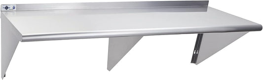 Profeeshaw NSF Stainless Steel Shelf 18” x 60”, 450 lb Commercial Shelves Wall Mounted Metal Shelving with Backsplash and 2 Brackets for Restaurant, Bar, Utility Room, Kitchen and Garage