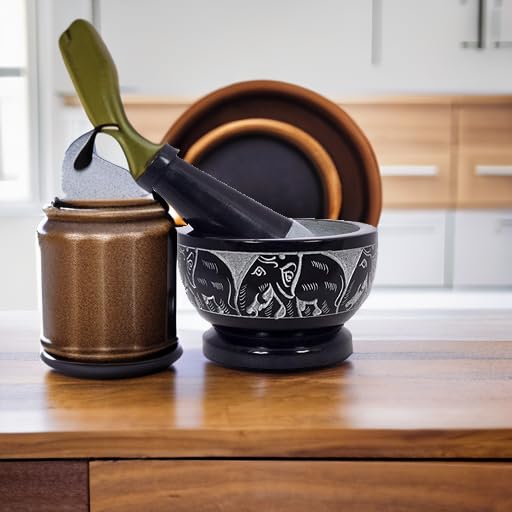 Mortar and Pestle, Made of Heavy Duty Polished Hard Stone, Natural Stone Grinder for Spices, Pastes, Herbs, Seasoning etc. (Elephant)