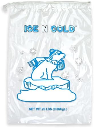 8 lb/10 lb/20 lb Ice Bags with Drawstring Closure | 37-50 mic Thickness | Poratble Storage and Freezer Keeper (50ct, 20lb)
