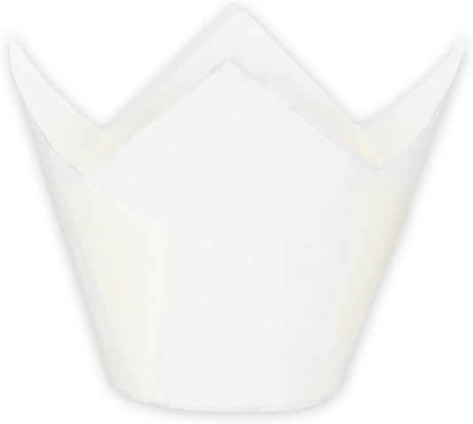 Jumbo Extra Large size White Tulip Baking Cups 2-1/4"(Base diameter) x 3-3/4"(Wall height) Greaseproof paper baking cupcake Muffin liners, Case of 130 pcs