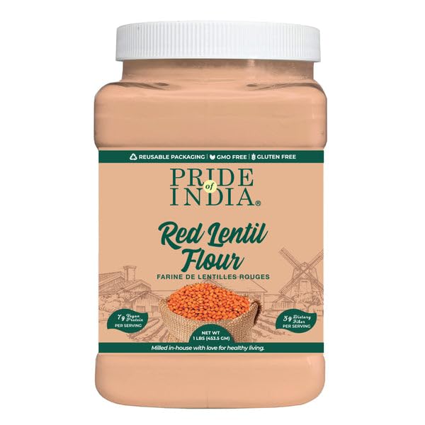 Pride of India - PACK of 6 - Red Lentil Flour 1 lbs (454 gm) Hint of Sweetness Slightly Nutty Earthy Flavor Freshly Milled in Small Batches | Used for Cooking Baking Thickening Coating