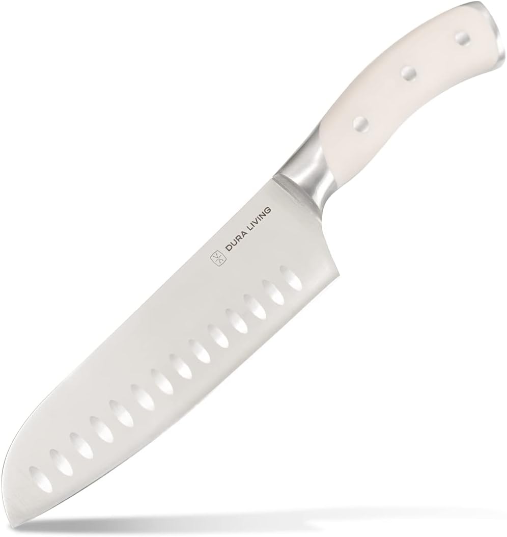 7-Inch Santoku Knife – Ultra-Sharp German High Carbon Stainless Steel, Full Tang, Ergonomic Handle, Multipurpose Kitchen Knife for Chopping, Slicing, and Dicing, Cream