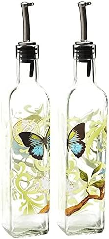 DUSVALLY Olive Oil Bottle Dispenser, Oil and Vinegar Bottles Set, Hand Painted Glass Dispenser Oil Bottle with Leak Proof Pourer Spout for Kitchen Cooking or Salad Dressing, 17 oz, 2 Pack