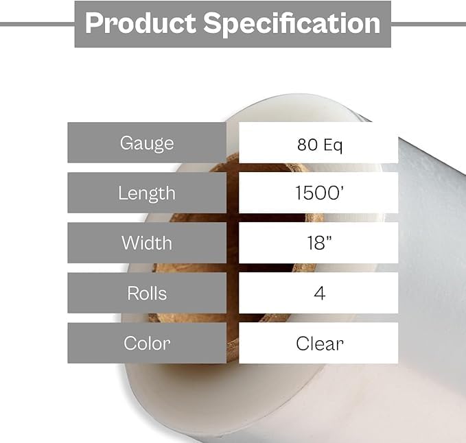 PSBM Stretch Wrap, 4 Pack, 17 Inch x 1476 Feet, 48 Gauge, Clear Plastic Cling, Cast Hand Stretch Film Rolls for Packaging Moving Packing Pallets
