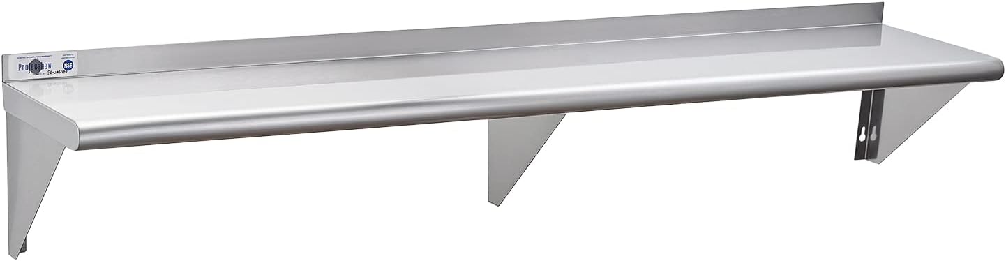 Profeeshaw NSF Stainless Steel Shelf 12” x 60”, 315 lb Commercial Shelves Wall Mounted Metal Shelving with Backsplash and 2 Brackets for Restaurant, Bar, Utility Room, Kitchen and Garage