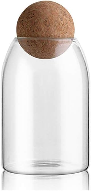 MOLFUJ 750ML/25Oz Glass Storage Container with Ball Cork, Cute Decorative Organizer Bottle Canister Jar with Air Tight Wood Lid for Food, Coffee, Candy, Bathroom Apothecary Cotton Swab Qtip Holder