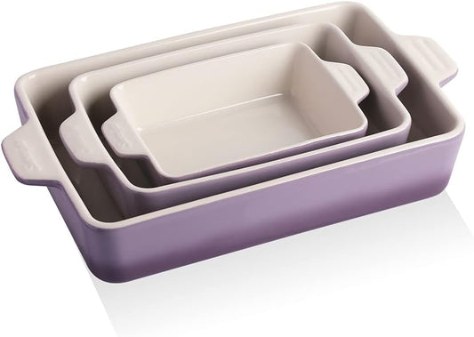 Sweejar Ceramic Bakeware Set, Rectangular Baking Dish for Oven Lasagna Pans for Cooking, Kitchen, Cake Dinner, Banquet and Daily Use, 11.8 x 7.8 x 2.76 Inches of Casserole Dishes (Gradient Purple)