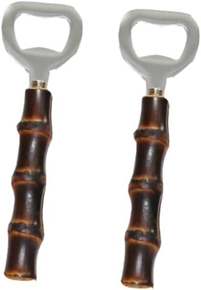 2PCS Stainless Steeel Bottle Openers,Cool Black Beer Cap Bottle Openers,Soft Drinks-Handcraft Bamboo Handle（Black）