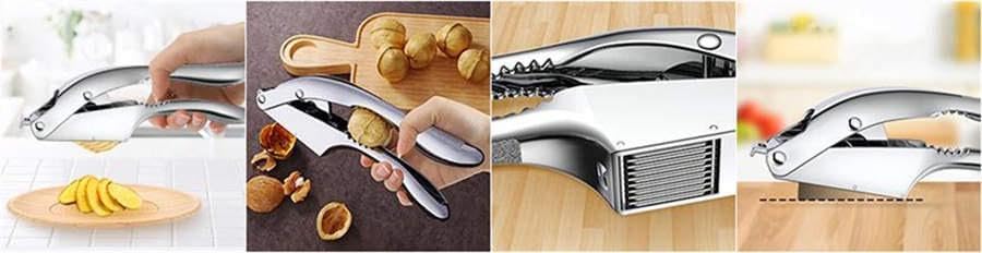 Premium Stainless Steel Garlic and Ginger Press, Walnut Crusher Set,3 in 1 Professional Grade Mincer, Crusher with Brush & Peeler - Easy-Clean, Dishwasher Safe & Soft Handle for Fine Garlic Crushing