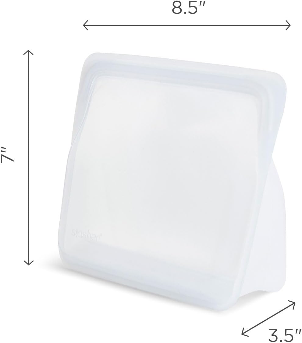 Stasher Premium Silicone Reusable Food Storage Stand-Up Mid Bag, Pink, Microwave, Sous Vide, Dishwasher, Oven and Freezer Safe, BPA Free, Leak-free, Eco-friendly, 56 Oz