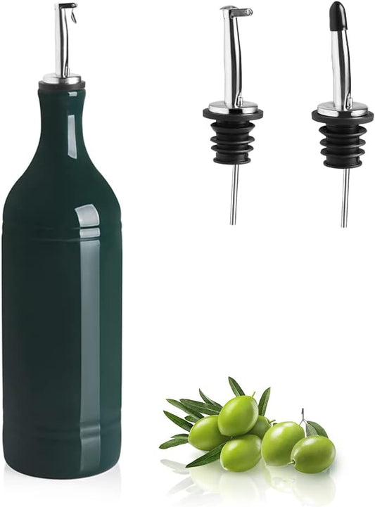 Sweejar Large Ceramic Oil Dispenser Bottle, Opaque Cruet Protects to Reduce Oxidation, Suitable for Storage of Oil, Vinegar, Soy Sauce & Other Liquids, Pack of 1, 24 Fl Oz (Jade)