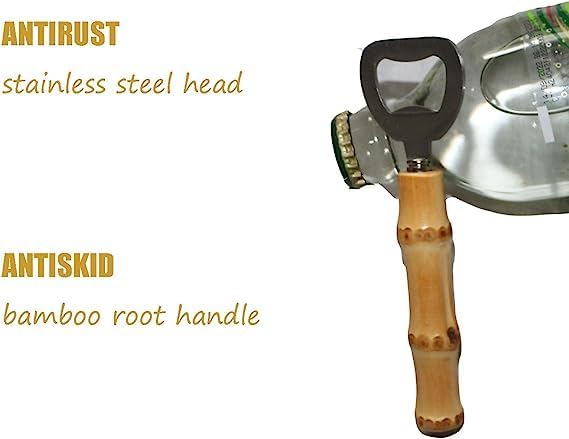 2PCS Stainless Steeel Beer Bottle Openers,Bamboo Handle Cap Bottle Openers（yellow and black）