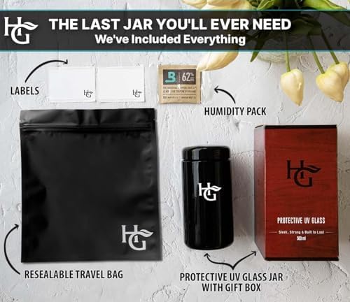 Herb Guard - 2 Oz Airtight Container & Smell Proof Jar (1 Liter) Humidity Pack Keeps Herbs Fresh for Months [3 Pack]