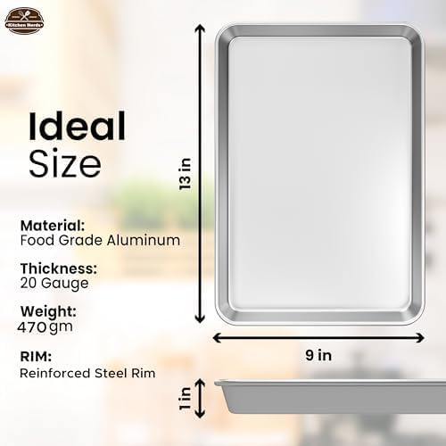 Baking Sheet Pan 9x13 Non Toxic Baking sheets for Oven in Rust Free Best cookie sheets for baking, Warp Resistant, Food Grade Aluminum, Versatile, Easy Cleanup - Quarter Sheet Pan Pack Of 2