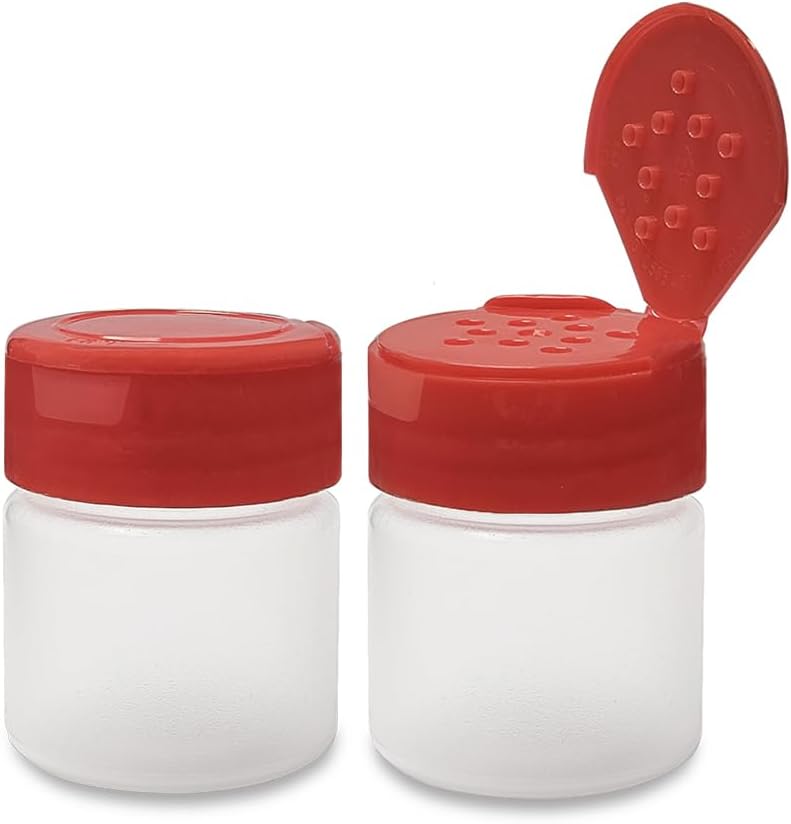 ljdeals 1 oz Plastic Spice Jars with Red Flip & Sift Caps – 12 Pack Empty Spice Bottles for Herbs, Seasonings, Powders, Camping, Travel, Kitchen, Restaurant Use – BPA-Free, Recyclable, Made in USA