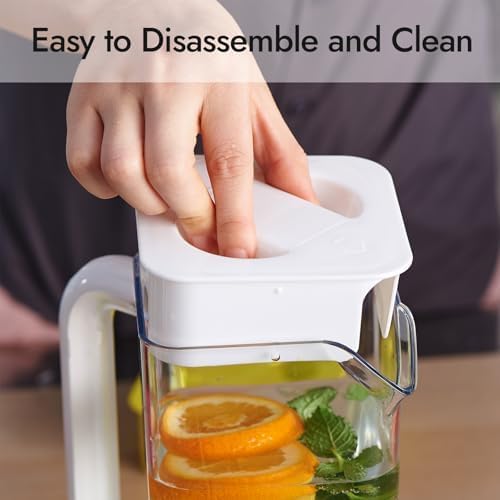 CURTA Plastic Pitcher with Lid, 2L Heavy-Duty Shatterproof Clear Water Pitcher with Handle for Lemonade, Coffee, Milk, Juice,cafeteria, 2 Pack