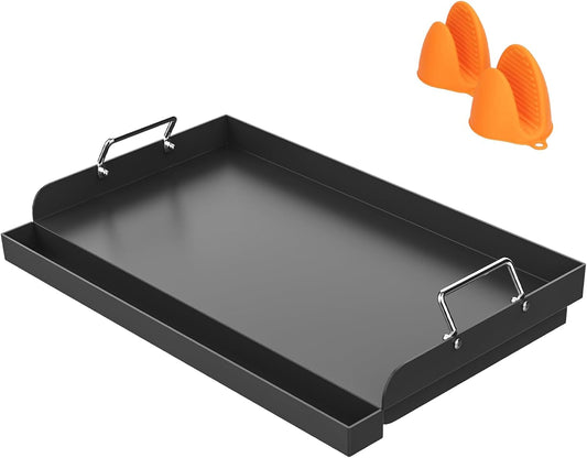 Universal Griddle 17"x13" Insert for Electric/Charcoal/Gas Grills, Nonstick Skillet Plate Teppanyaki for Party Outdoor Cooking Camping Tailgating,Carbon Steel Flat Top Griddle Plate with Grease Groove