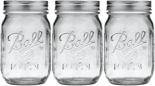 Ball Glass Mason Jar, Regular Mouth, Pint Size, 16 OZ (Pack of 3)