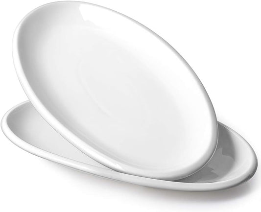 DOWAN 14" Serving Platters for Entertaining, Oval Soft White Serving Plates, Party Serving Trays and Platters Oven Safe, Porcelain Dinner Serving Tray Serving Dishes for Meat, Set of 2