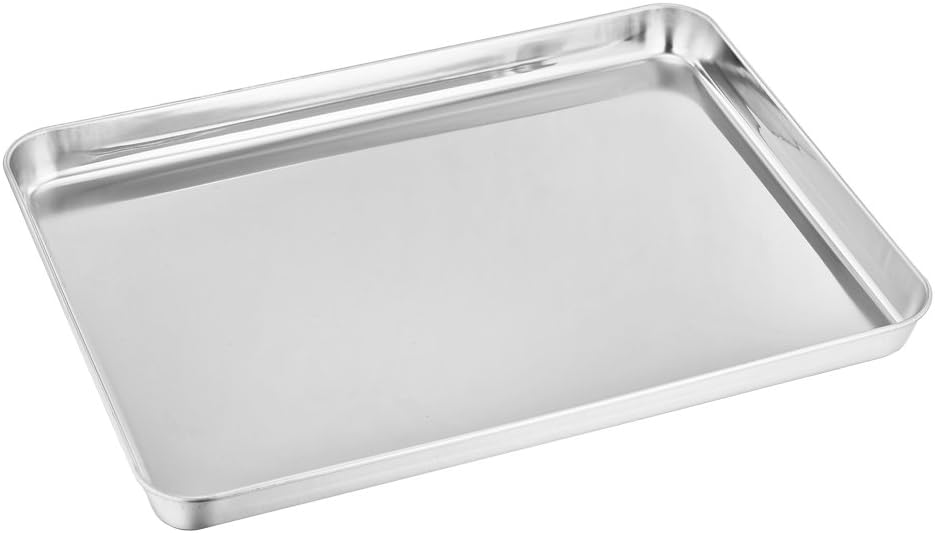 TeamFar Baking Sheet Set of 2, Baking Pans Tray Cookie Sheet Stainless Steel, Non Toxic & Healthy, Mirror Finish & Rust Free, Easy Clean & Dishwasher Safe