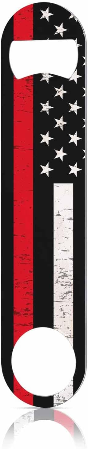 USA Flag Stainless Steel Bottle Opener American Flag Symbolic of Support for Firefighters Red Line Flat Beer Bottle Opener Keychain for Home Kitchen Bar Restaurant Party Birthday Gift